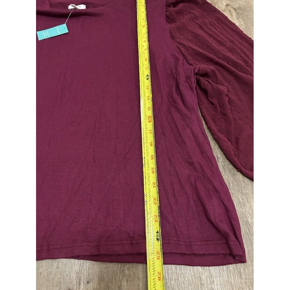 Maurices Burgundy Bishop Sleeve Dot Blouse Top Plus Size 2X - Picture 5 of 8